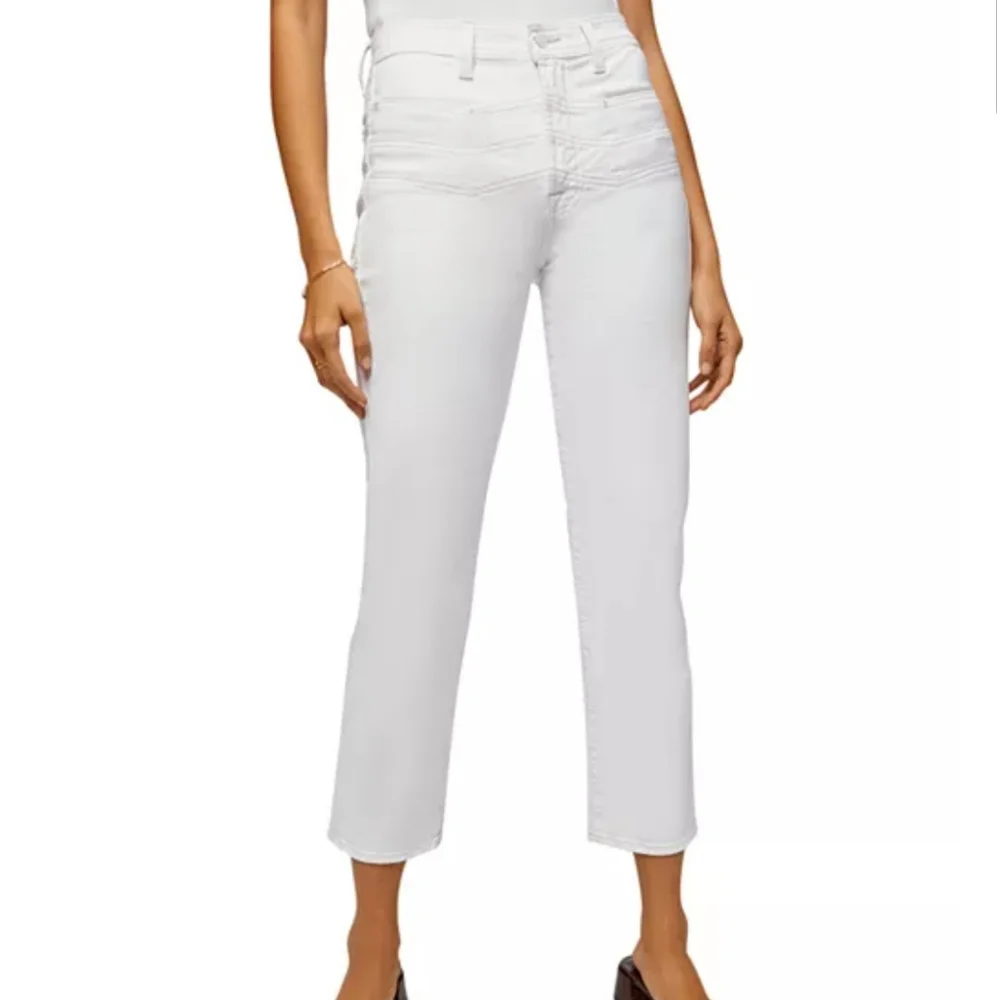 7 For All Mankind High Waisted Cropped Straight in Clean White Size 28 - Picture 1 of 13
